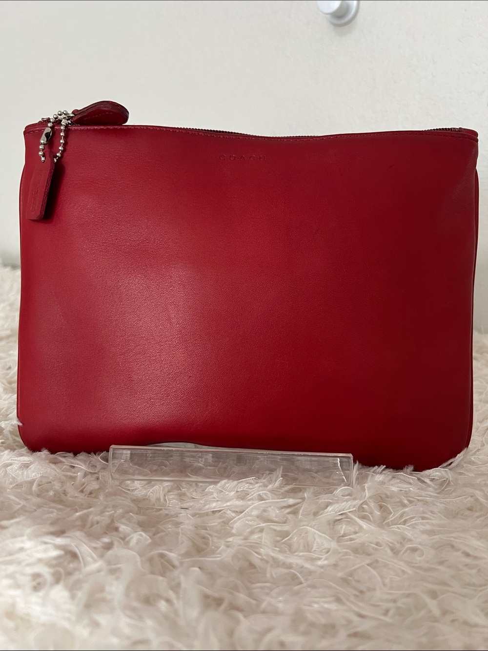 Coach Large Vintage Red Leather Zip Pouch Clutch